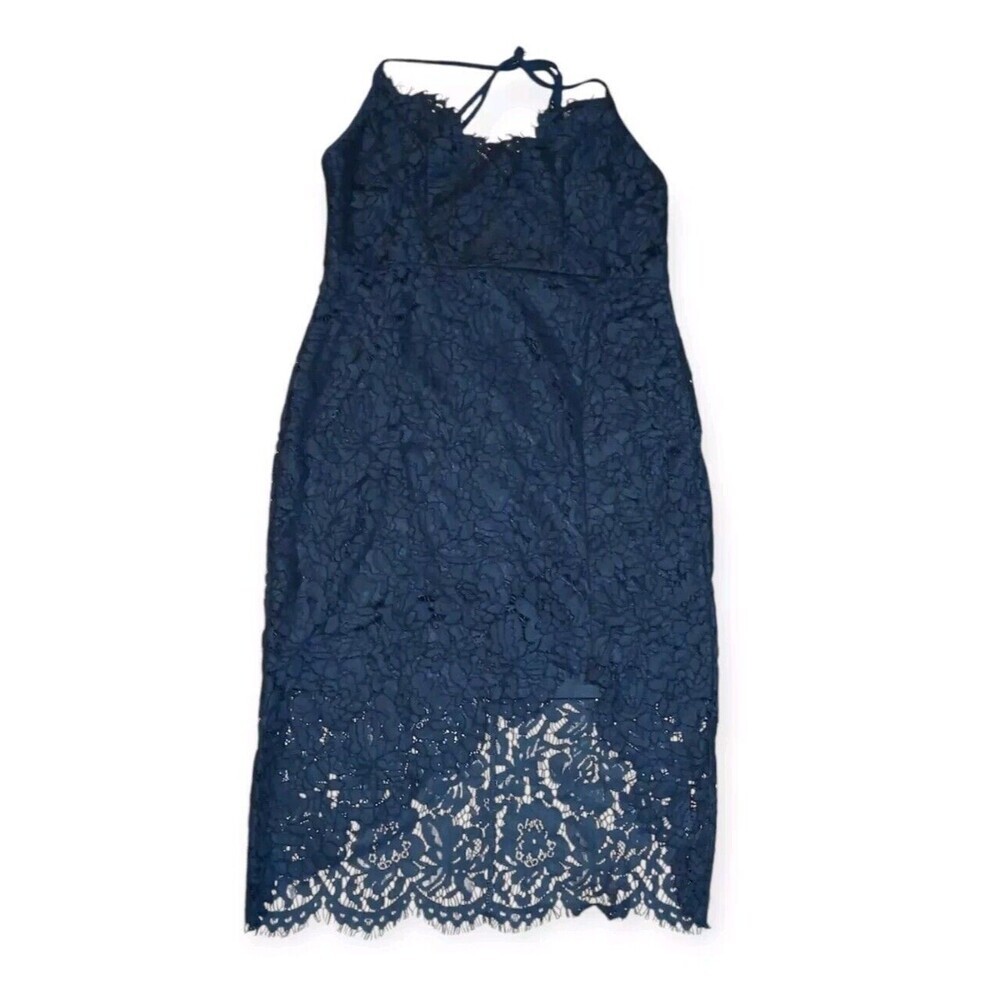 Lulu’s Size L Flirting with Desire Navy Sleeveless Lace Bodycon Dress Women's